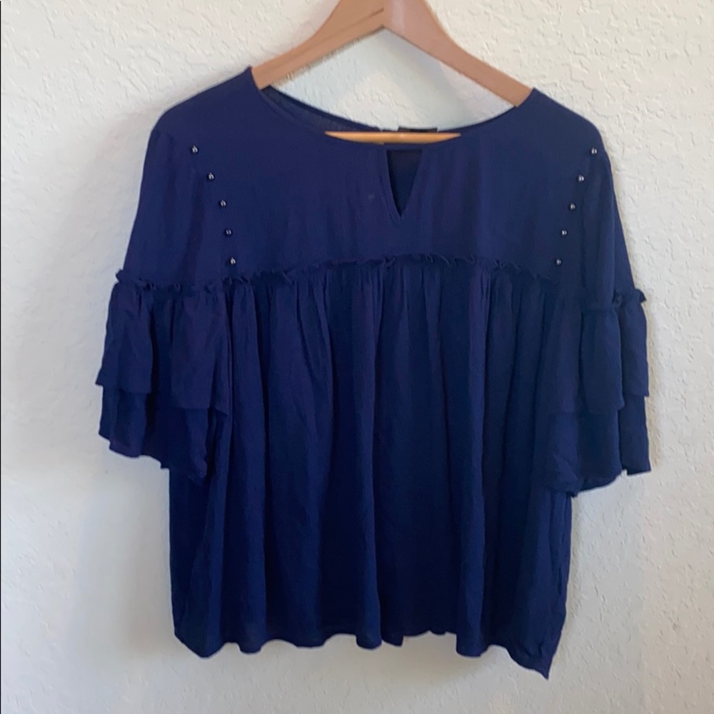 NWT Boho Navy SS Shirt Bell Sleeves PL Lightweight
